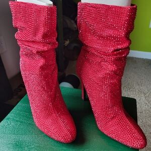 Nine West Red Rhinestone Heeled Boots